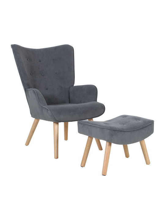 Alma Μπερζέρα με Υποπόδιο Βελούδινη Φυσικό / Γκρι 69x76x97cm