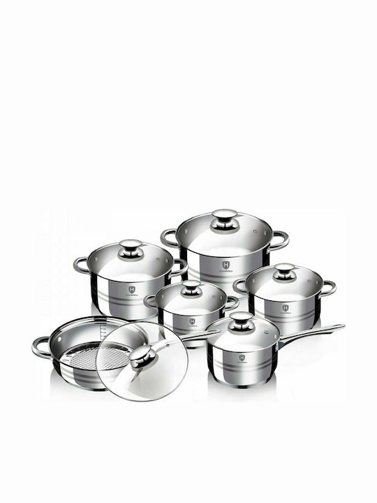 HomeVero Σετ Μαγειρικά Σκεύη από Ανοξείδωτο Ατσάλι Ασημί 12τμχ