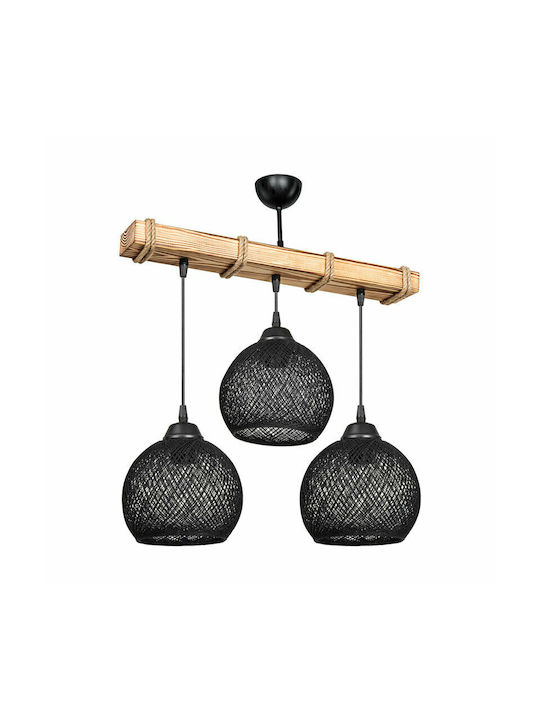 Pakketo PWL-1120 Κρεμαστό Φωτιστικό Μαύρο Boho με Σχοινί για Ντουί E27 50x20x63εκ.